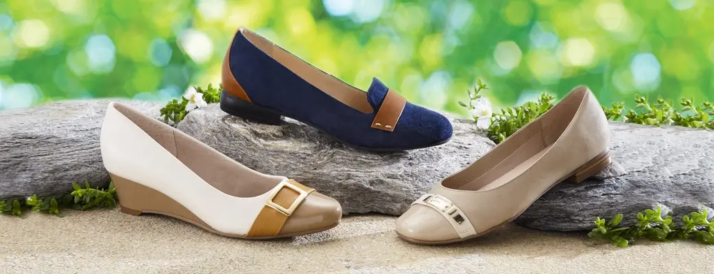Stylish mid wedge shoes and low heel shoes that are great for work wear
