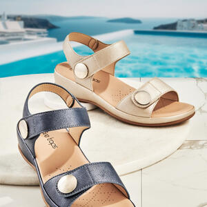 PASSION by Bare Traps
 - Twin Trim Velcro Sandal
 - Low Covered Wedge
 - Comfort Insole
 - Navy and Platinum
https://www.baretraps.com.au/buy/shoes~sandals/passion-navy
Just $69.95