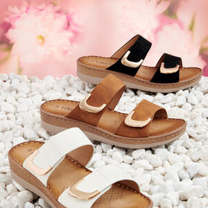 PAMPER - Classic 2 Bar Trim Slide
* Naturally Sensational
- Looks Great
- Feels Great
& Great Value
Black, Tan & White
https://www.baretraps.com.au/buy/shoes~comfort/pamper-tan

#slides #sotd #comfortshoes