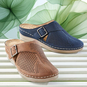 Bare Traps WALK Clog
 - Low Lightweight Wedge
 - Soft Nubuck feel upper
 - Buckle ornament
 - Soft Microsuede lining and Insole
Brown & Navy
https://www.baretraps.com.au/buy/shoes~wedges/walk-navy
Just $59.95