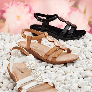 PLAZA T-Bar Sandal by Bare Traps
* 3 Metal Trims
* Adjustable Straps
* Footbed Insole
* Low Flexi-Rubber Wedge
https://www.baretraps.com.au/buy/shoes~comfort/plaza-white

 #comfortsandals #HushPuppies #shoes