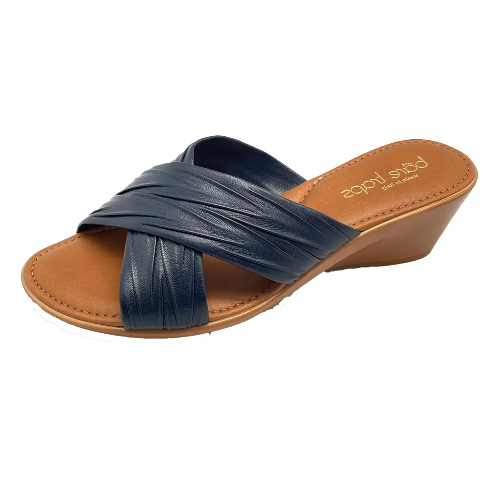 Como Navy Bare Traps Mid Wedge Sandals