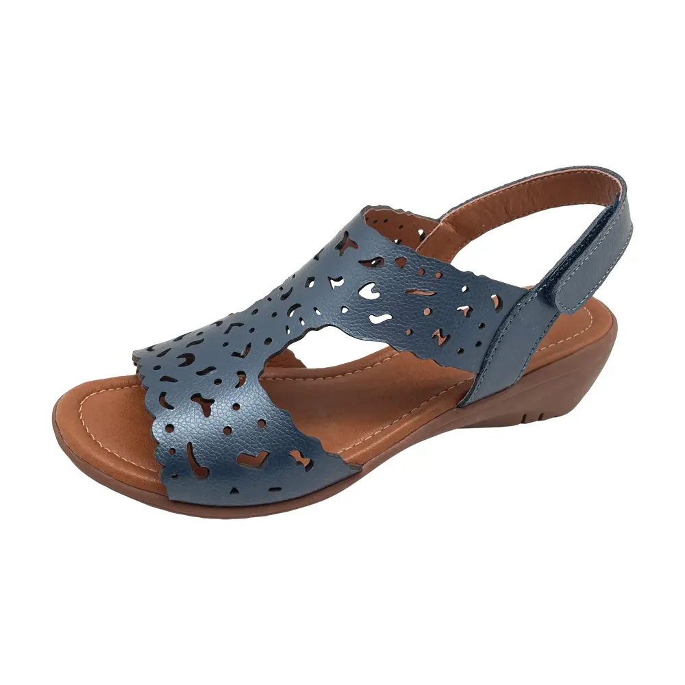 Camelot Navy Bare Traps Low Leather Comfort Sandals