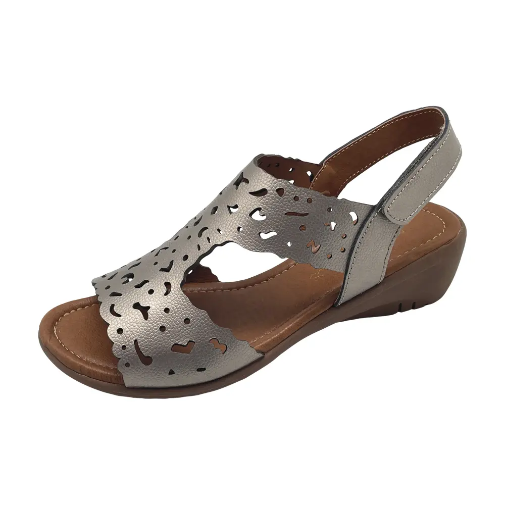 Camelot Pewter Bare Traps Low Leather Comfort Sandals