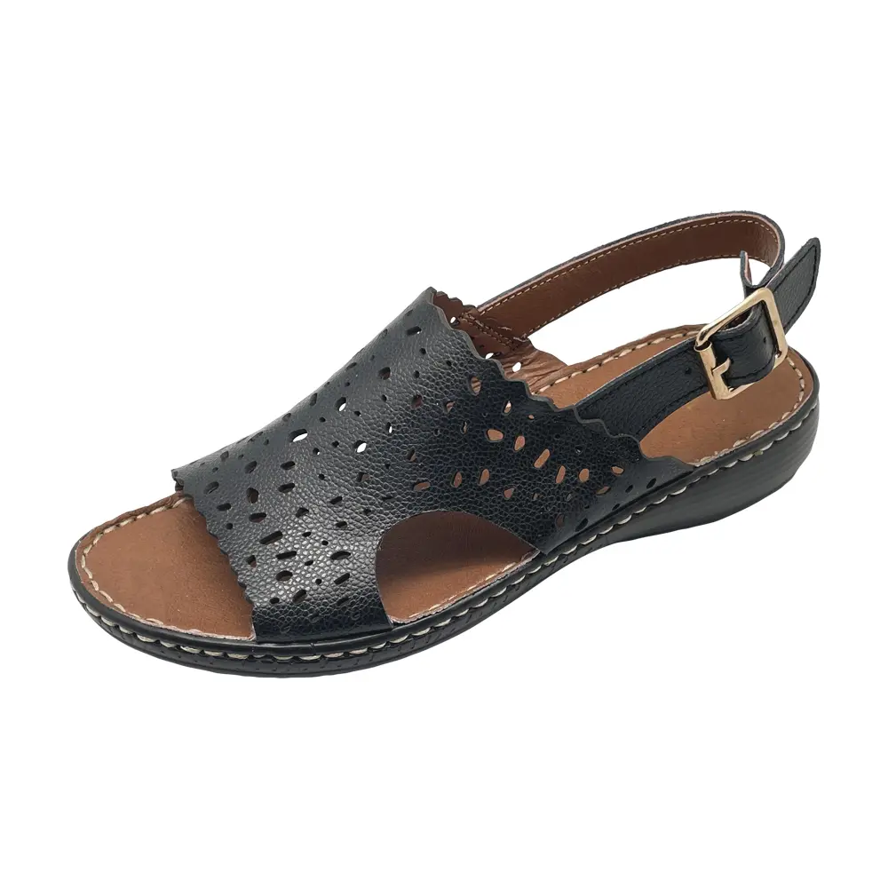 Amour Black Bare Traps Leather Comfort Sandals Online